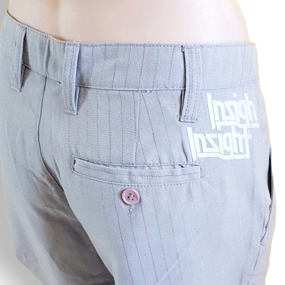 Y2k Insight grey pin-stripe knee-length shorts. White logo print fits AU 10-12 - Picture 2 of 7
